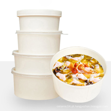 Tigela de sopa de papel branco para levar saladeira